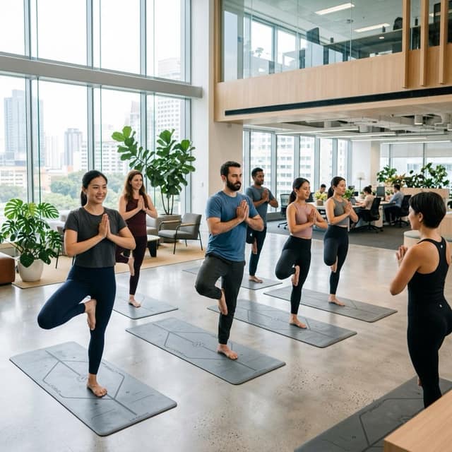 MindWellWork Kurumsal Kurumsal Yoga / Ofis Yogası pratiği yapan çalışanlar